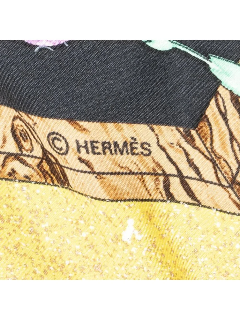 ★SOLD★ Hermes Scarf Yellow Black Blue Silk - Picture 4 of 5